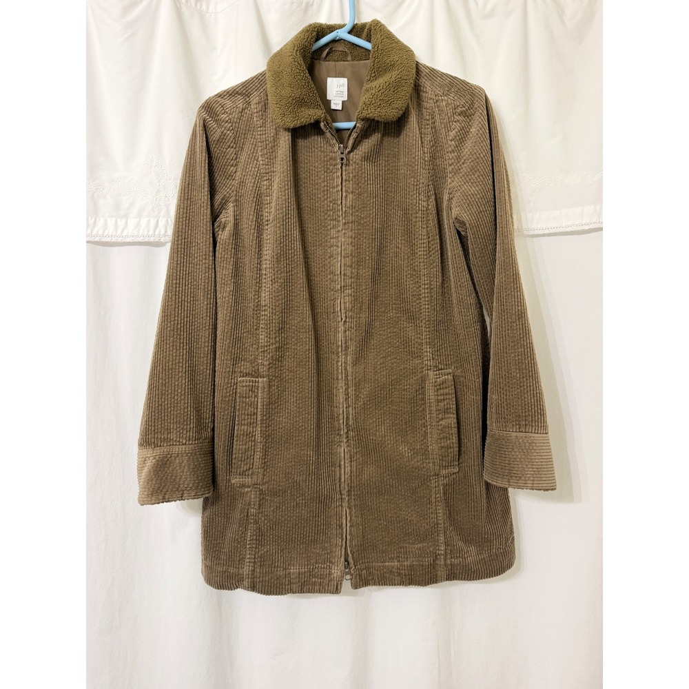 J. Jill Heritage Tumbled Cord Coat Brown Corduroy Sherpa Collar Jacket Small